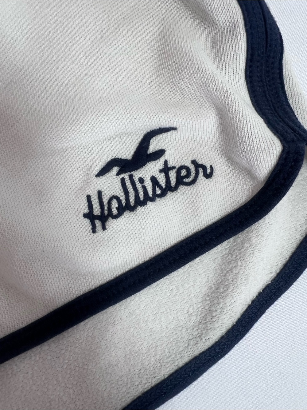Hollister White Drawstring Terry Shorts with Navy Trim - Picture 3 of 9